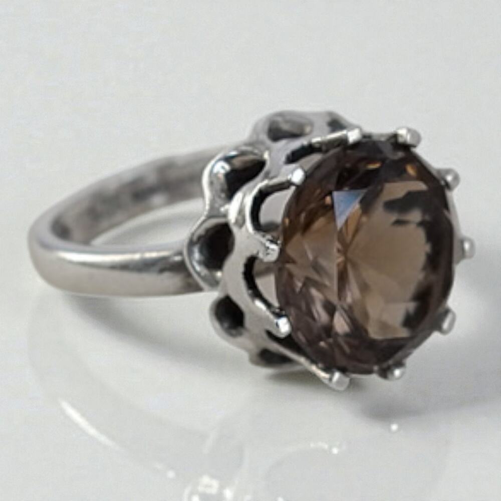 Vintage Mexican 925 Sterling Silver Smoky Quartz Statement Ring Mexico Size 7